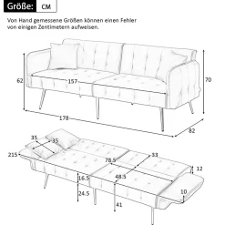 Lit 215x81,5 cm convertible velours, dossiers et accoudoirs multipositions, pieds métal doré, style moderne