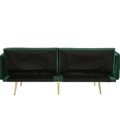 Lit 215x81,5 cm convertible velours, dossiers et accoudoirs multipositions, pieds métal doré, style moderne