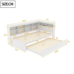Lit 140x200 cm en bois massif blanc avec rangement intégré et prise USB, design contemporain