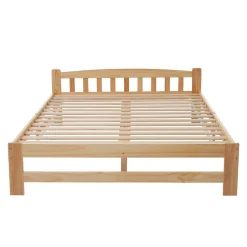 Lit 140x200 cm en bois massif naturel avec tête de lit et sommier à lattes, lit futon solide pour adolescents et adultes