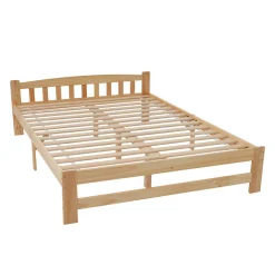 Lit 140x200 cm en bois massif naturel avec tête de lit et sommier à lattes, lit futon solide pour adolescents et adultes