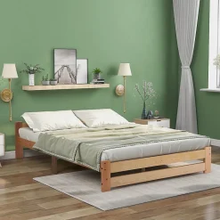 Lit 140x200 cm en bois massif naturel avec tête de lit, design épuré et finition personnalisable