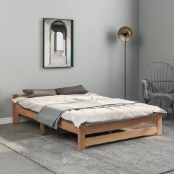 Lit 140x200 cm en bois massif naturel avec tête de lit, design épuré et finition personnalisable