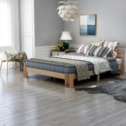 Lit 140x200 cm en pin massif avec rangement sous le lit 18 cm et tête de lit, sommier à lattes