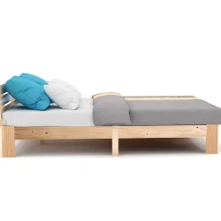 Lit 140x200 cm en pin massif avec rangement sous le lit 18 cm et tête de lit, sommier à lattes