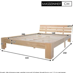 Lit 140x200 cm en pin massif avec rangement sous le lit 18 cm et tête de lit, sommier à lattes