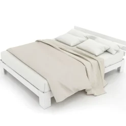 Lit 140x200 cm en pin massif blanc avec rangement sous-lit, design rustique et fonctionnel