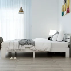 Lit 140x200 cm en pin massif blanc avec rangement sous-lit, design rustique et fonctionnel