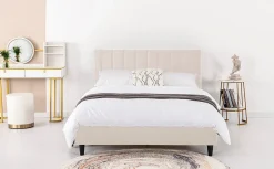 Lit 140x190 cm en velours beige - CAMBRIDGE