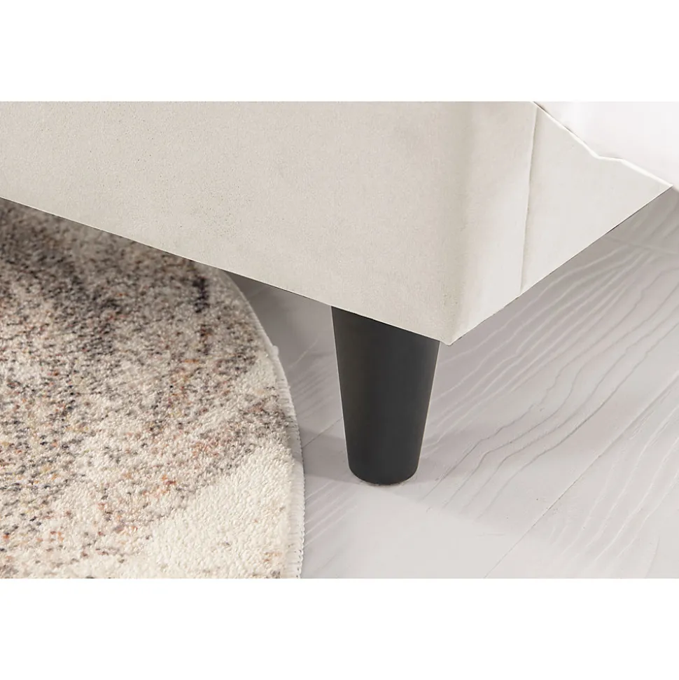 Lit 140x190 cm en velours beige - CAMBRIDGE