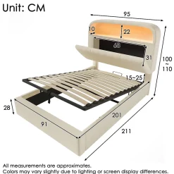 Lit 90x200 cm en velours beige avec tête de lit réglable et rangement hydropneumatique au design contemporain