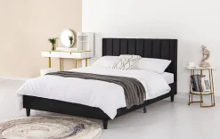 Lit 160x200 cm en velours noir - CAMBRIDGE