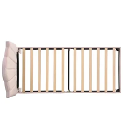 Lit 90x200 cm en velours rose avec tête de lit réglable style coquillage et pieds métal doré, élégant