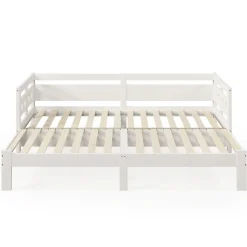 Lit 90x200 cm extensible avec 2e couchage et tête en forme de cœur en pin massif blanc, design romantique