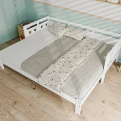 Lit 90x190 cm extensible en 182x190 cm, cadre pin massif en forme de cœur, blanc élégant