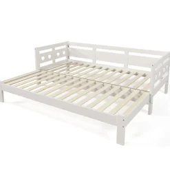 Lit 90x190 cm extensible en 182x190 cm, cadre pin massif en forme de cœur, blanc élégant