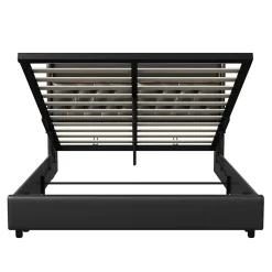 Lit 180x200 cm, LED, port USB, coffre de rangement, tête de lit, sommier à lattes, PU noir (2 personnes).