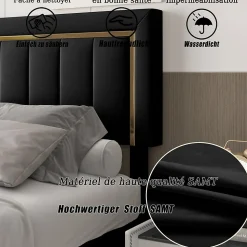 Lit 160x200 cm, Lit Coffre avec Rangement, Cadre de lit avec tête de Lit, Velours, Noir