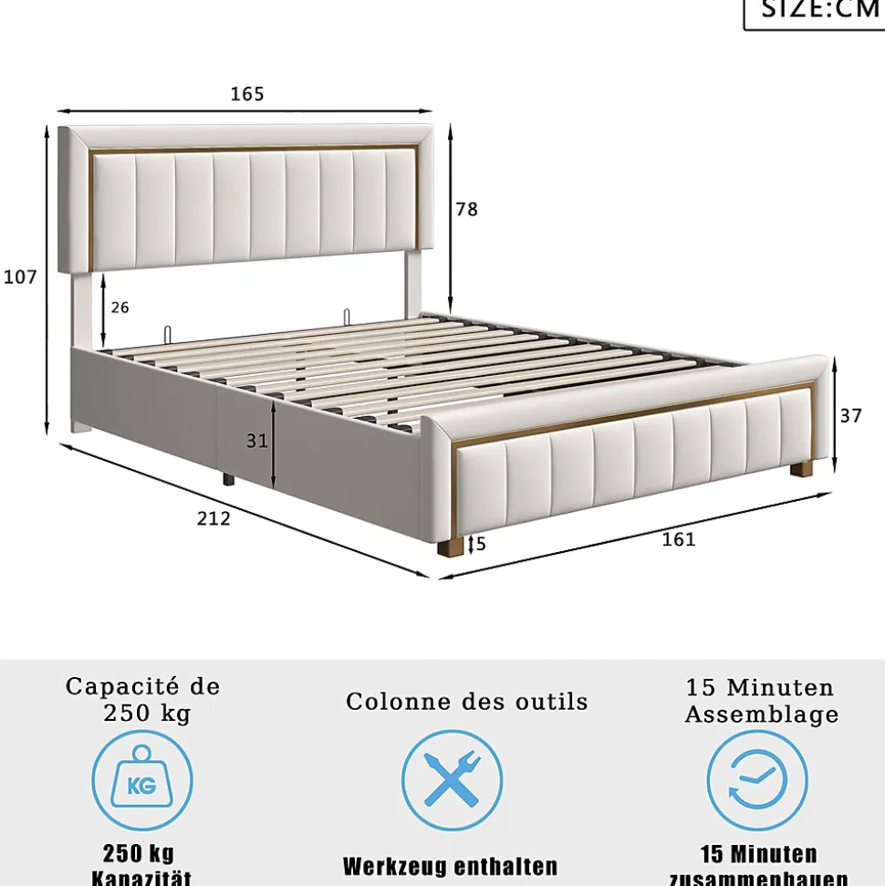 Lit 160x200 Cm, Lit Coffre Avec Rangement, Cadre De Lit Avec Tête De Lit, Velours, Beige