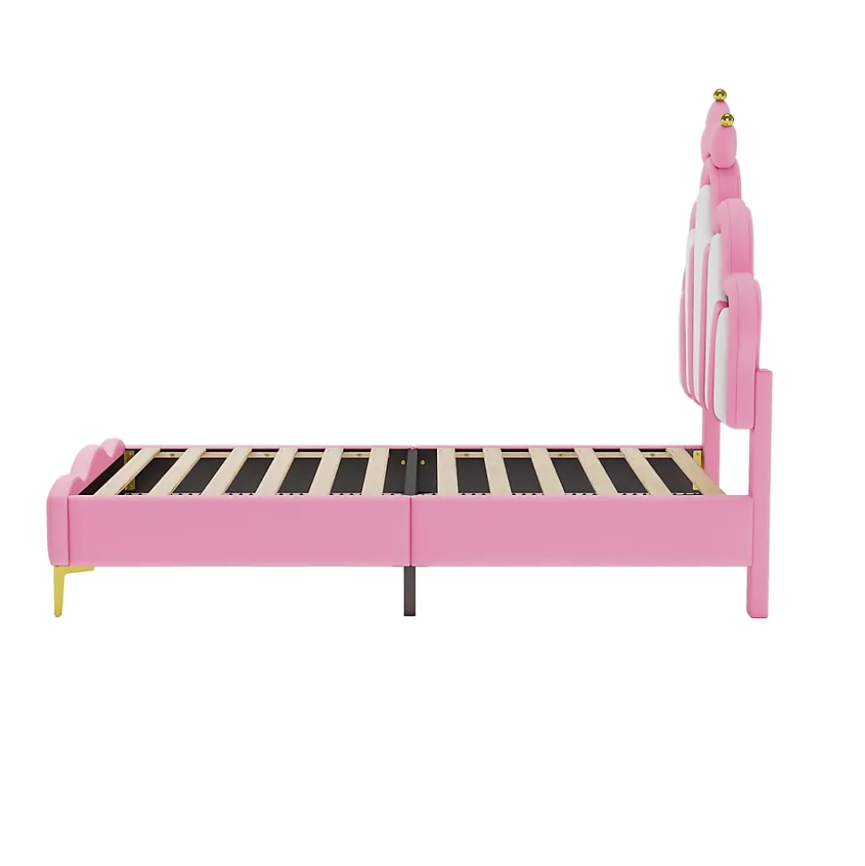 Lit 90x200 cm, lit princess avec LED, tête de lit couronne, design moderne, rose