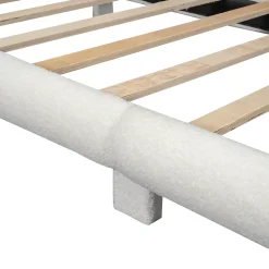 Lit 90x200 cm pour enfant avec tête de lit rembourrée en plush blanc, cadre MDF, design floral et moderne