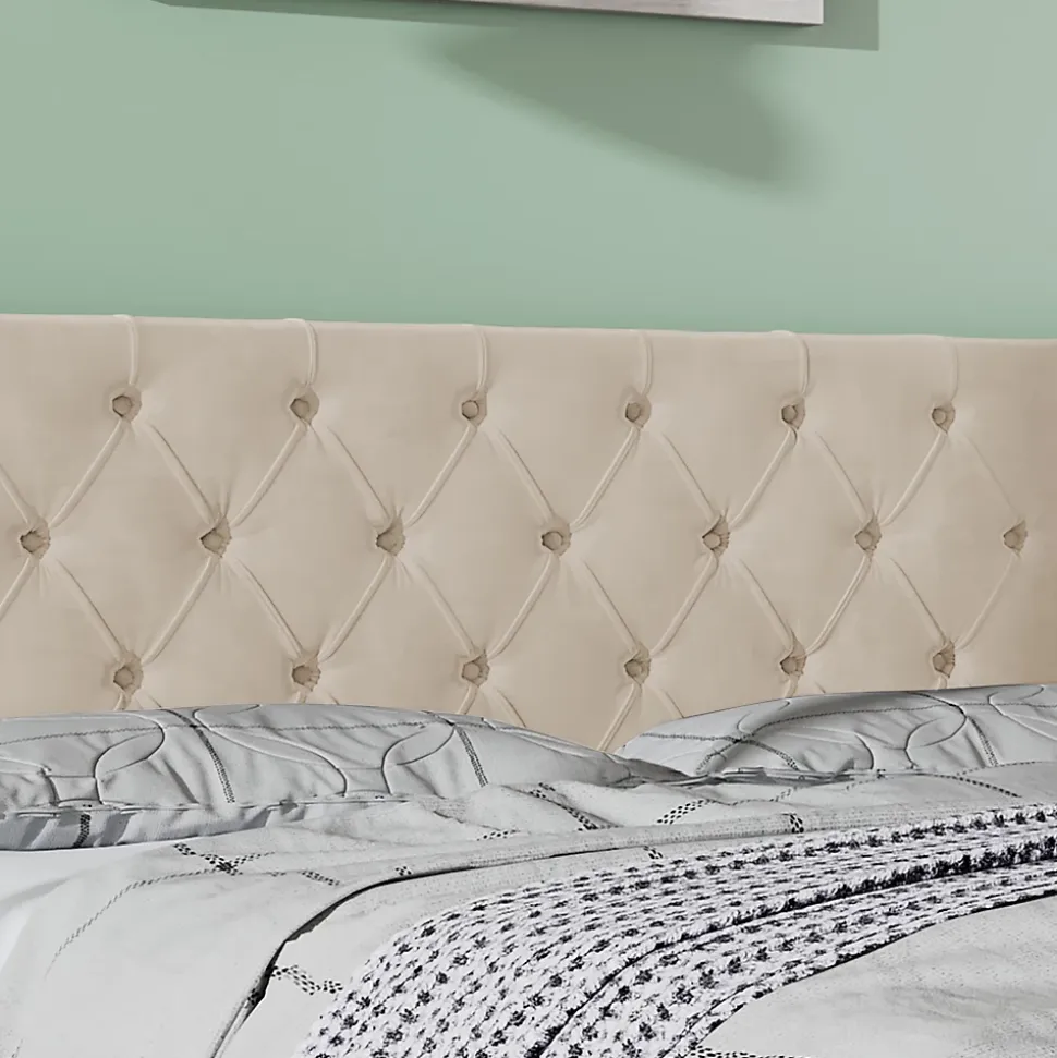 Lit 160x200 cm style Chesterfield avec tête haute 94,5 cm, revêtement velours beige et rangement hydraulique