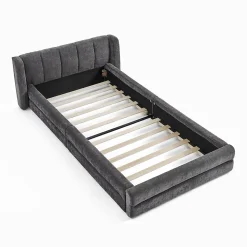 Lit 90x200 cm tapissé chenille Dark Gray avec tête de lit ergonomique et profil bas minimaliste