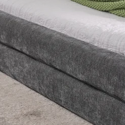Lit 140x200 cm tapissé chenille avec tête matelassée et structure renforcée, gris foncé, design scandinave