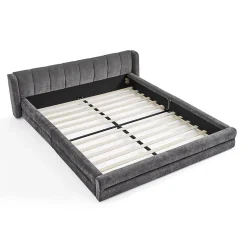 Lit 140x200 cm tapissé chenille avec tête matelassée et structure renforcée, gris foncé, design scandinave