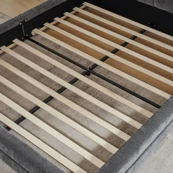 Lit 140x200 cm tapissé chenille avec tête matelassée et structure renforcée, gris foncé, design scandinave