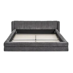Lit 140x200 cm tapissé chenille avec tête matelassée et structure renforcée, gris foncé, design scandinave