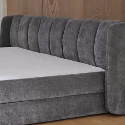 Lit 140x200 cm tapissé chenille avec tête matelassée et structure renforcée, gris foncé, design scandinave