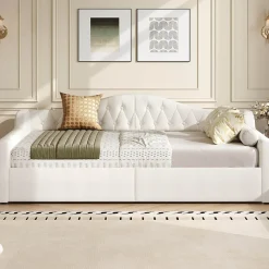 Lit 140x200 cm tapissé lin avec grand rangement sous sommier et bande led 7 couleurs, finition beige élégante