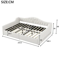 Lit 140x200 cm tapissé lin avec grand rangement sous sommier et bande led 7 couleurs, finition beige élégante