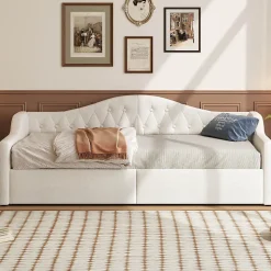 Lit 90x200 cm tapissé lin beige avec rangement sous-lit et bande LED 7 couleurs, cadre bois moderne, 12 lattes