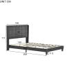 Lit 140x200 cm tapissé lin gris avec tête de lit rembourrée haute et matelas à ressorts 140x200 cm inclus