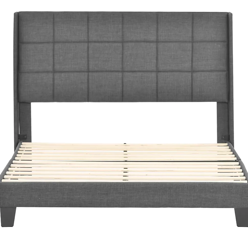 Lit 140x200 cm tapissé lin gris avec tête de lit rembourrée haute et matelas à ressorts 140x200 cm inclus