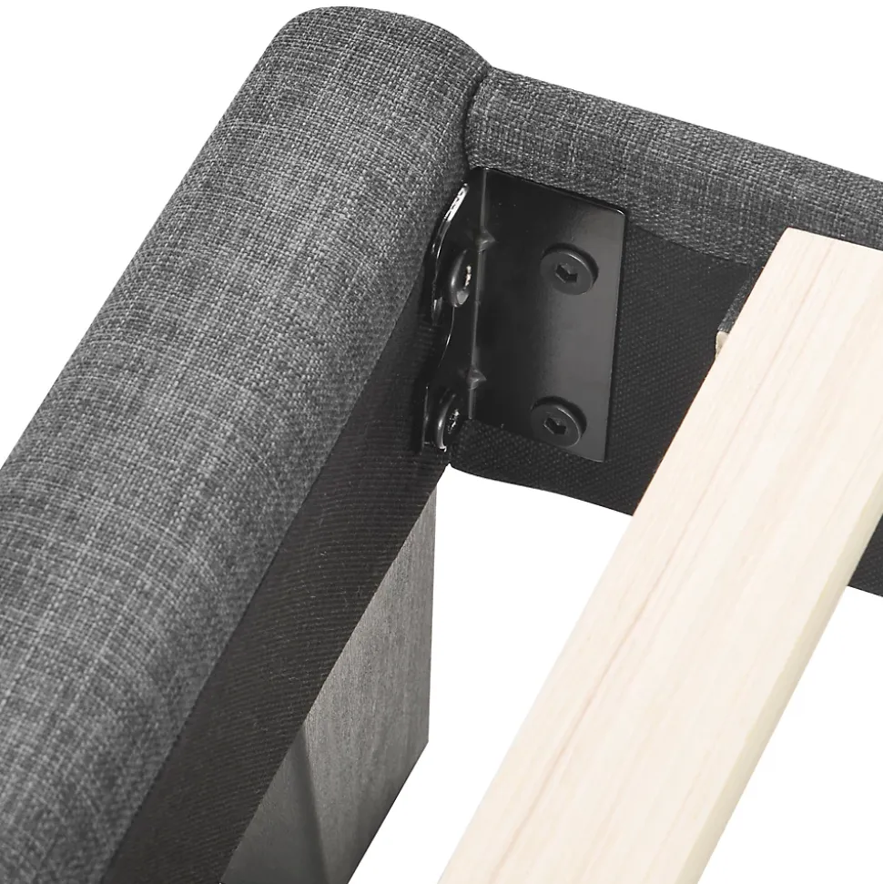 Lit 140x200 cm tapissé lin gris avec tête de lit rembourrée haute et matelas à ressorts 140x200 cm inclus