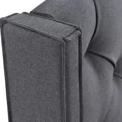 Lit 160x200 cm tapissé tissu gris avec coffre de rangement, tête de lit capitonnée et structure bois/métal