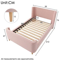 Lit 90x200 cm tapissé velours avec tête de lit style luge, motifs spatiaux enfantins, coloris rose