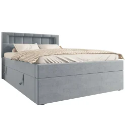 Lit 90x200 cm tapissé velours gris avec éclairage d'ambiance LED, coffre de rangement et tête de lit réglable