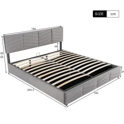 Lit 180x200 cm tapissé velours gris avec coffre hydraulique et tête réglable, style européen élégant
