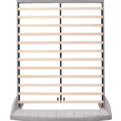 Lit 160x200 cm tapissé velours gris avec tête de lit rembourrée et sommier à lattes robuste, design moderne