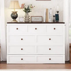 Lit 140x200 cm transformable en armoire, avec tiroirs de grande capacité, tête étagère et prises USB, blanc