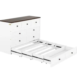 Lit 140x200 cm transformable en armoire, avec tiroirs de grande capacité, tête étagère et prises USB, blanc