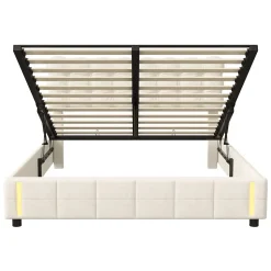 Lit 140x200 cm, velours, tête capitonnée, hydraulique, LED, rangement, sommier à lattes