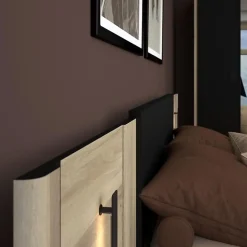 Lit 140x190/200 PARISOT KIERAN chêne noir avec chevets intégrés