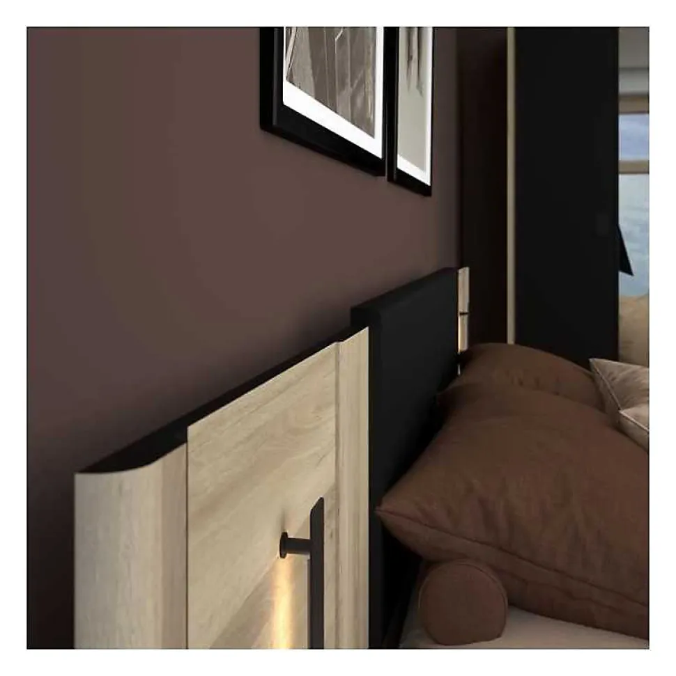 Lit 140x190/200 PARISOT KIERAN chêne noir avec chevets intégrés