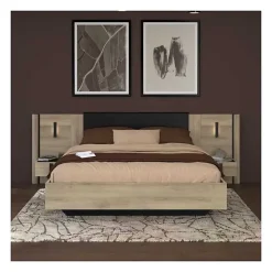 Lit 140x190/200 PARISOT KIERAN chêne noir avec chevets intégrés