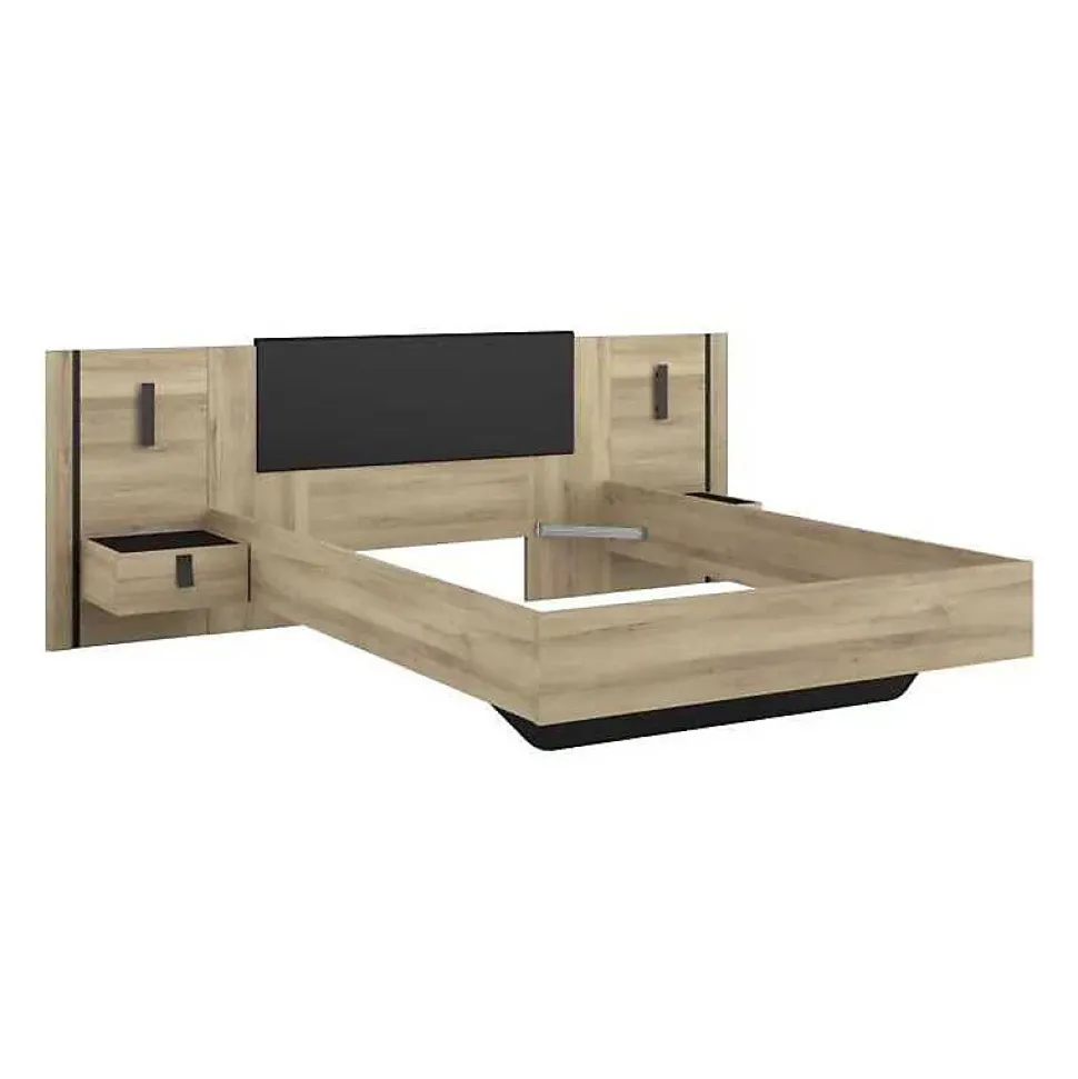 Lit 140x190/200 PARISOT KIERAN chêne noir avec chevets intégrés